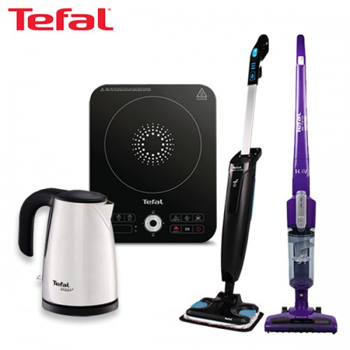 [테팔] 에어포스 라이트 무선청소기(퍼플)+유선 스틱형 스팀 청소기+스피디 1구 인덕션레인지+무선주전자 스틸리아 플러스